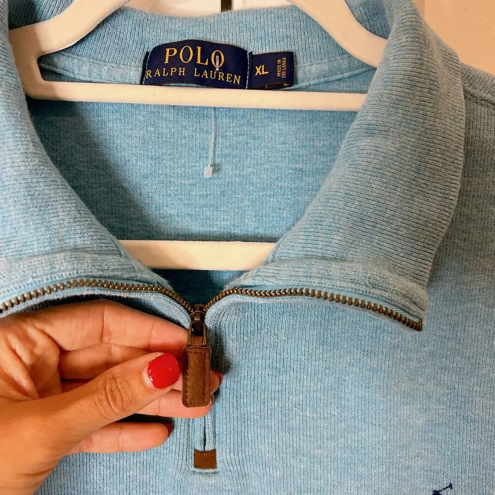 POLO RALPH LAUREN Blue Logo-Embroidered Cotton-Piqué Half-Zip Sweatshirt | XL